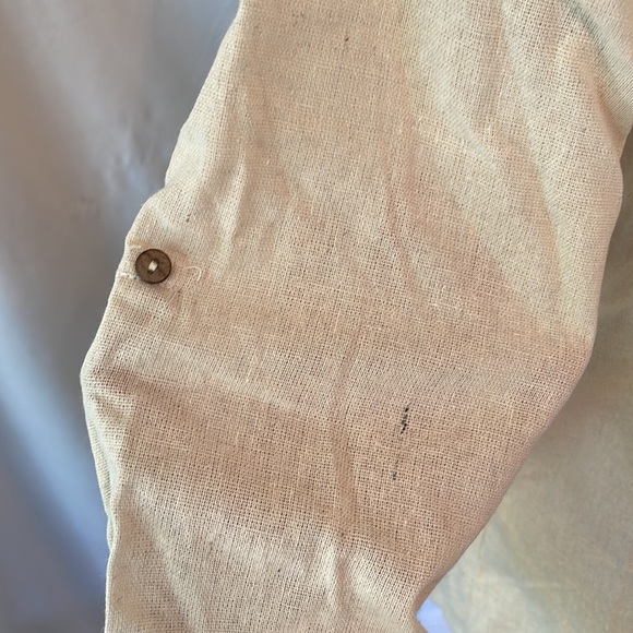 Tan Linen/Canvas Shirt with Mandarin Collar - Picture 4 of 7